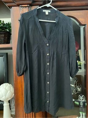 Trinity 100% Silk Black Tunic sz M Sheer Mini Dress Spring Summer Coverup Beach